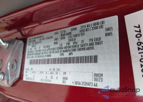 2017 Lincoln Mkc Premiere z USA, uszkodzony, nr VIN 5LMCJ1C93HUL31999